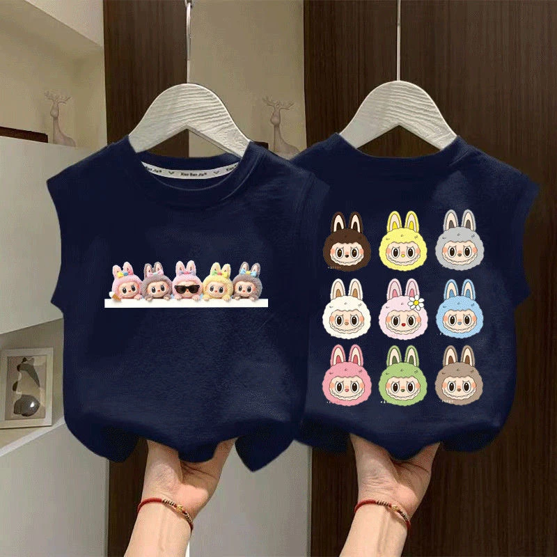 新款夏季卡通无袖背心拉布布儿童宝宝外穿小众百搭宽松纯色纯棉衣