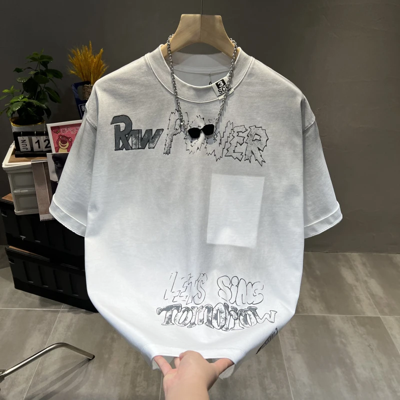 潮牌美式高端重磅纯棉短袖T恤男2026新款高街宽松时尚字母半袖T恤