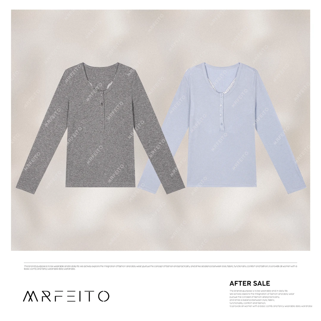 【春水煮茶】单排扣领口蕾丝细坑条氛围感针织衫H16KS02C31159