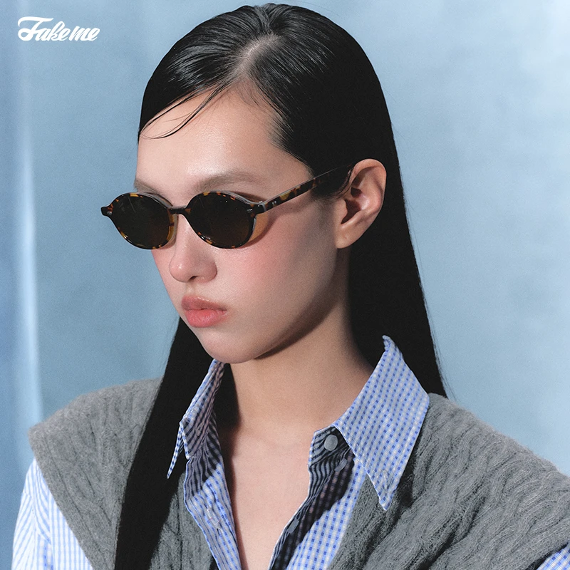 Fakeme超轻板材ins复古椭圆框太阳镜ins风鬼马少女感书呆子dowdy