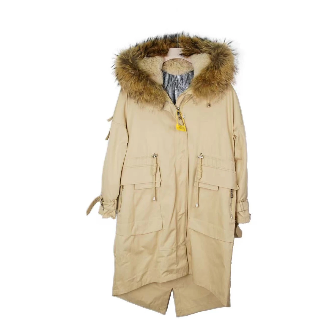 21082【冬季新款】时尚卡其色可拆卸内胆连帽宽松时尚大气外套