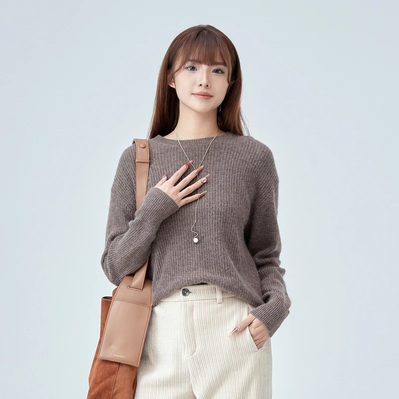 MAOKAI女装罗纹圆领基本款宽松针织衫M23483502