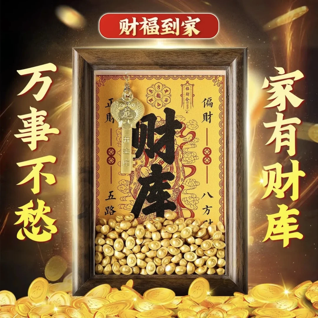 【先生推荐】开金库黄财神财库相框办公室工位摆件招财创意小物件