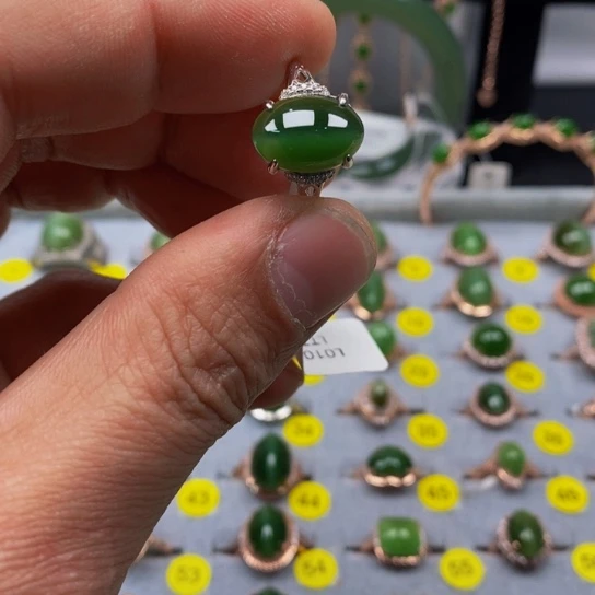 和田玉（碧玉）戒指银S925镶嵌没**肺