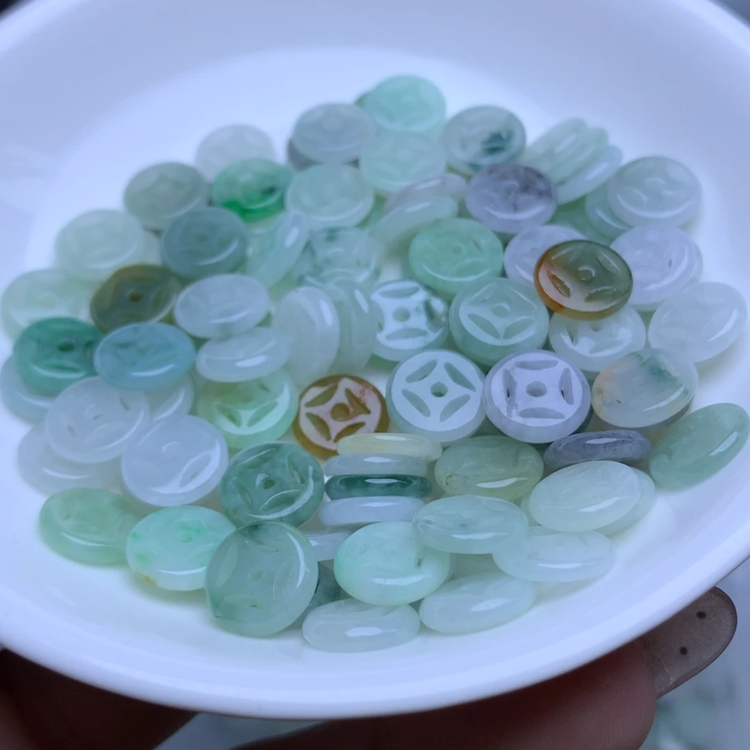 散珠翡翠卡10冰三彩金钱扣20个