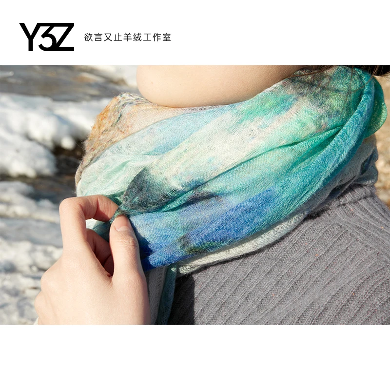Y3Z/欲言又止<云间青浪>山羊绒围巾 彩绘 简约 秋冬保暖
