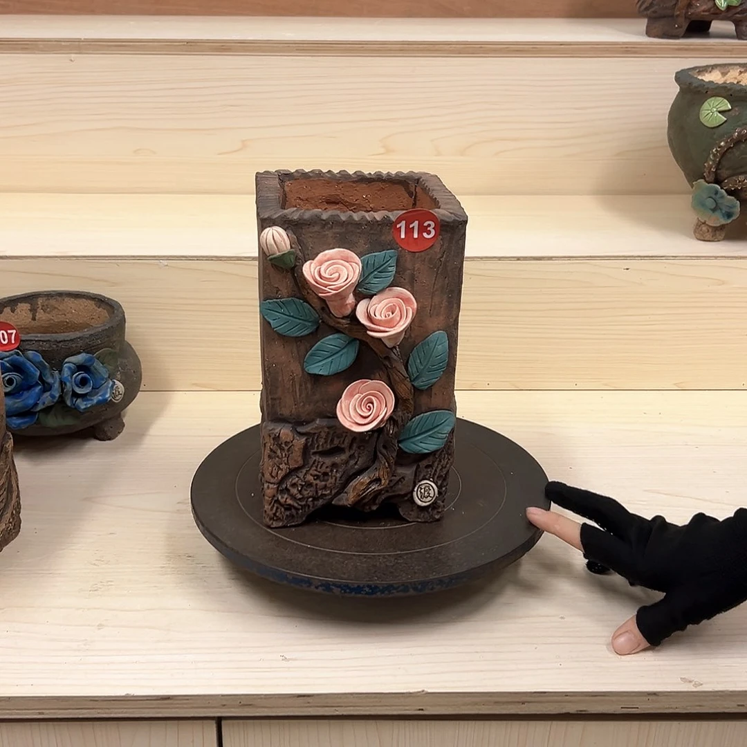 紫砂花盆113号内口10.5×10.5外高23