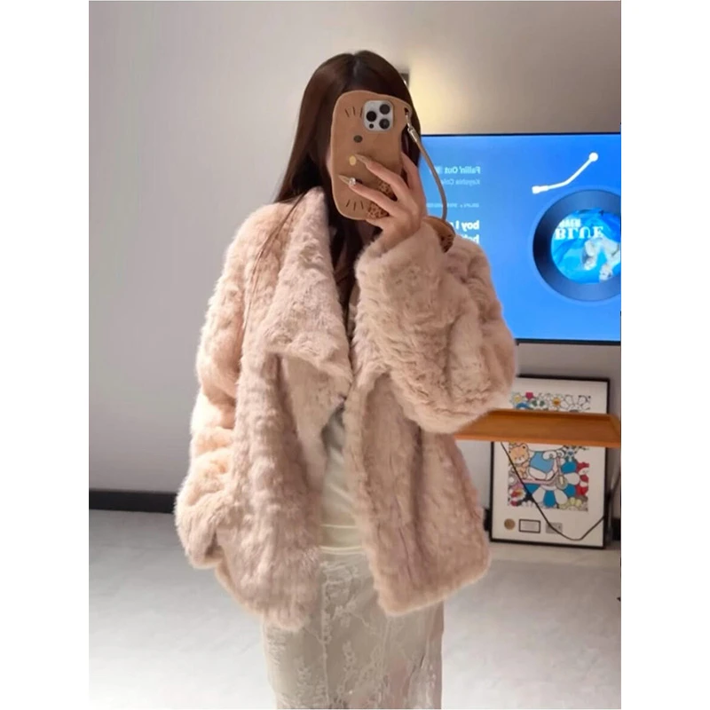 parkyeon韩系温柔风大翻领加厚开衫女秋冬毛绒绒巨好看长袖外套