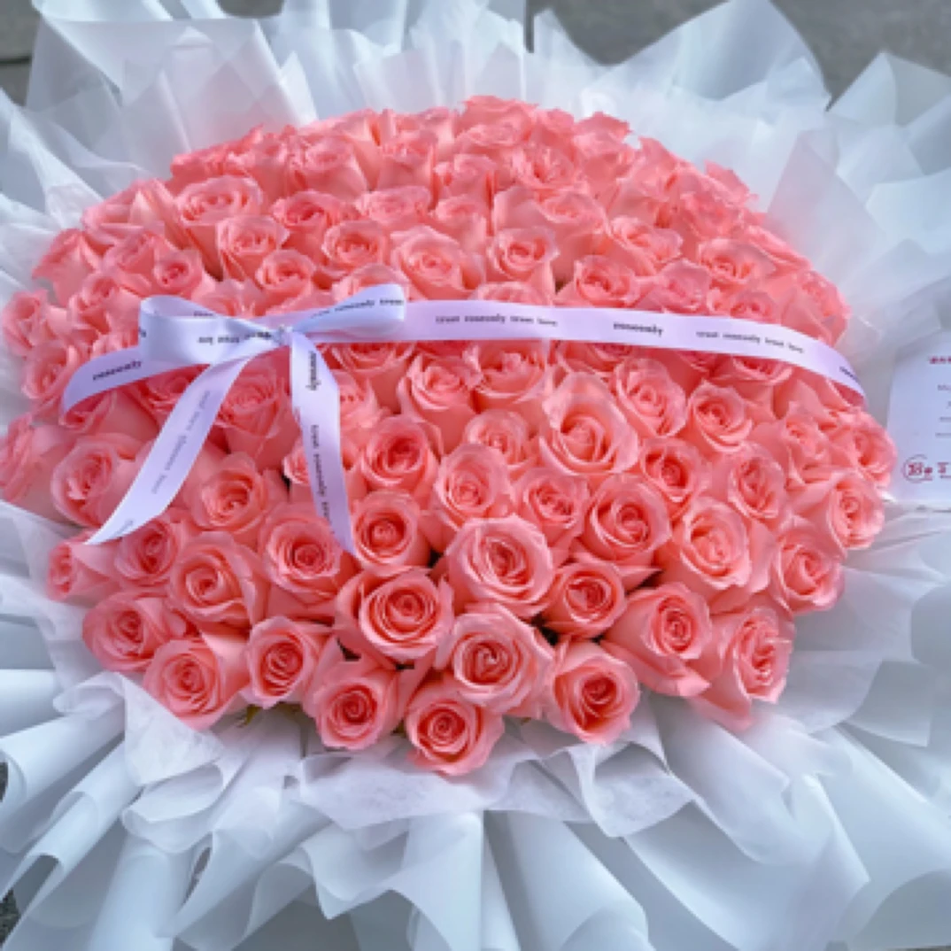 坚定的信念99支粉玫瑰花束