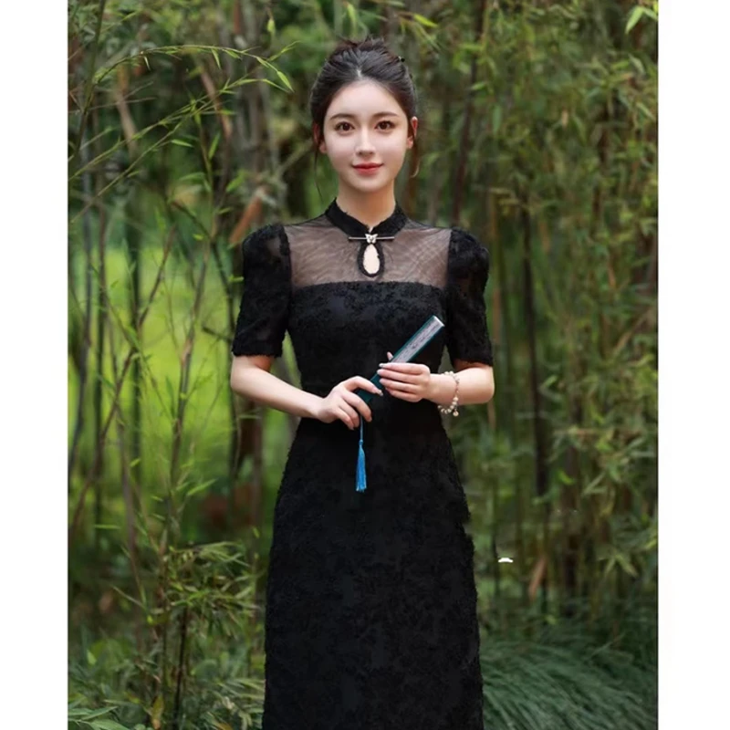 【暗香】LiLi新中式国风黑色连衣裙 XMGS1172