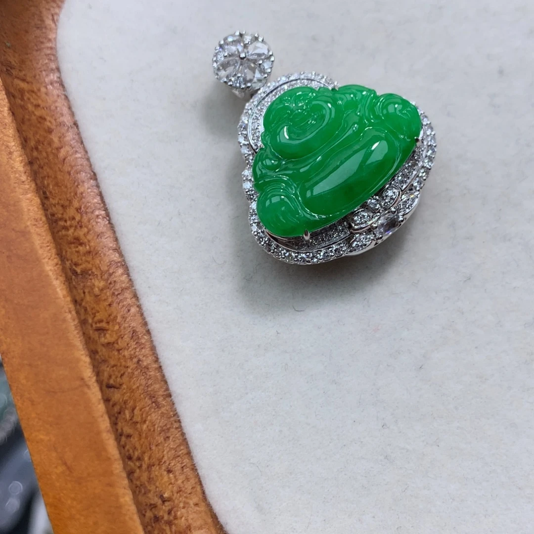 翡翠18K金镶嵌吊坠(不含链)满色佛公