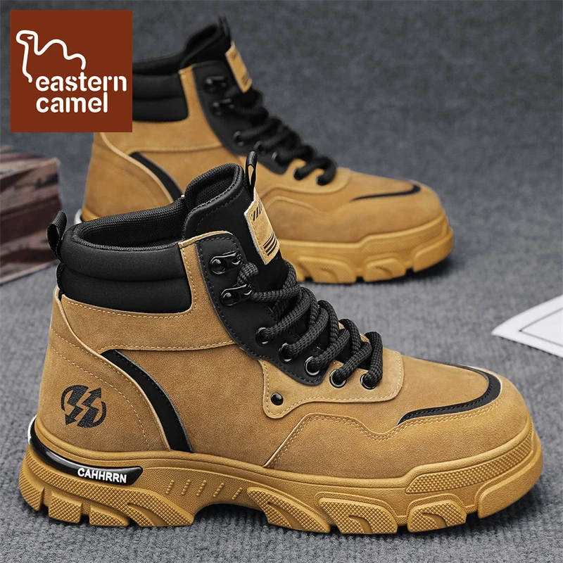 东方骆驼男鞋秋季新款高帮工装靴潮流百搭厚底运动增高户外马丁靴