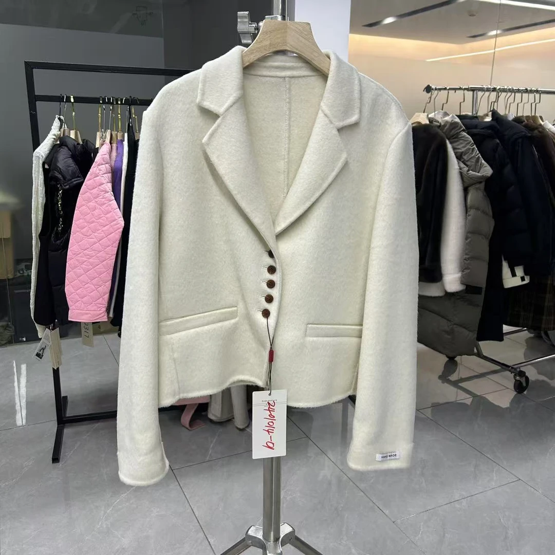 春秋季新款简约气质百搭时尚单排扣羊毛外套2401014-01