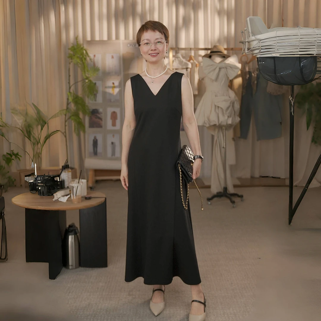 一支探戈丨小个子极简 V领法式轻礼服无袖三醋酸连衣裙2520607