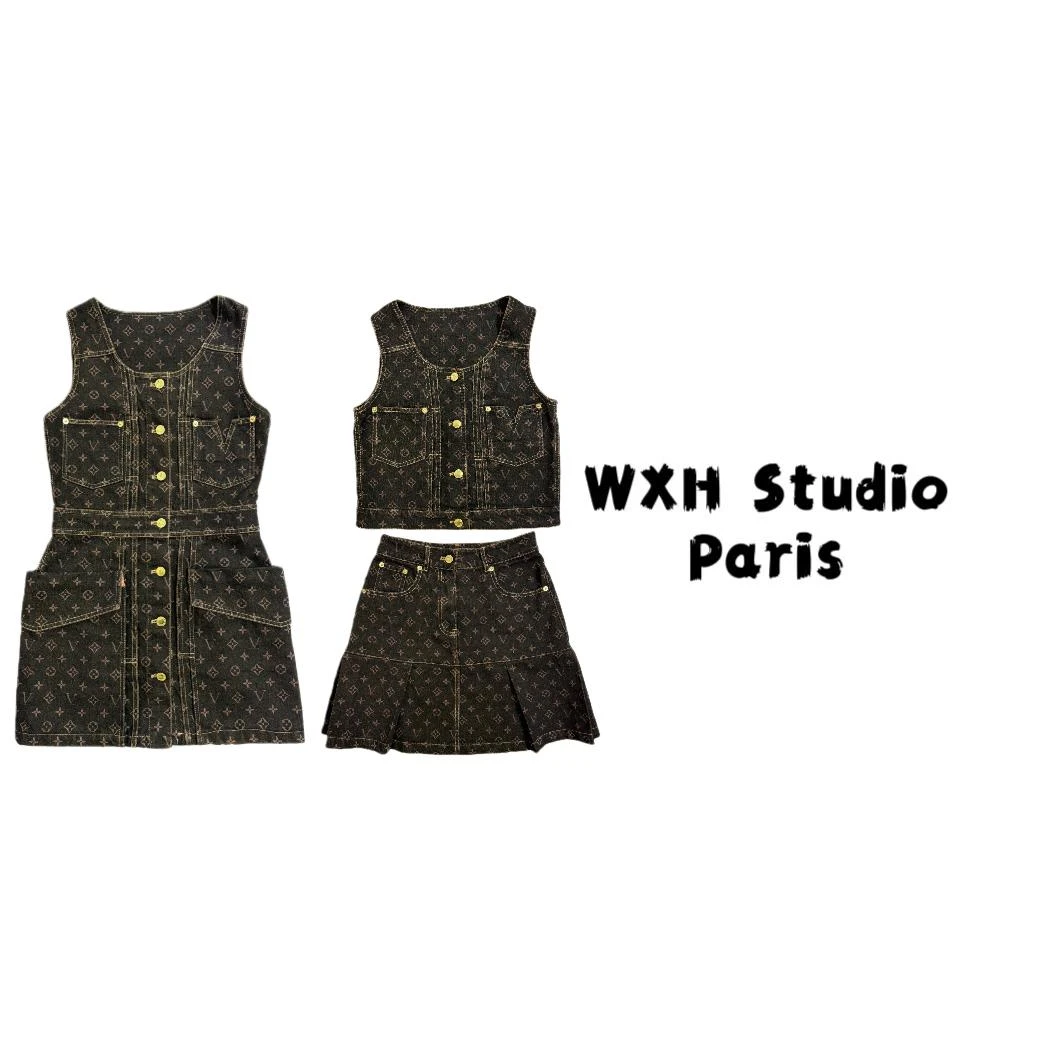 新款丹宁牛仔MONOGRAM系列老花纽扣连衣裙半身裙马甲