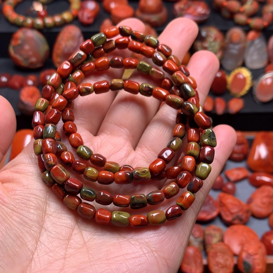 南红玛瑙包浆多圈手链5m m未镶嵌不***A