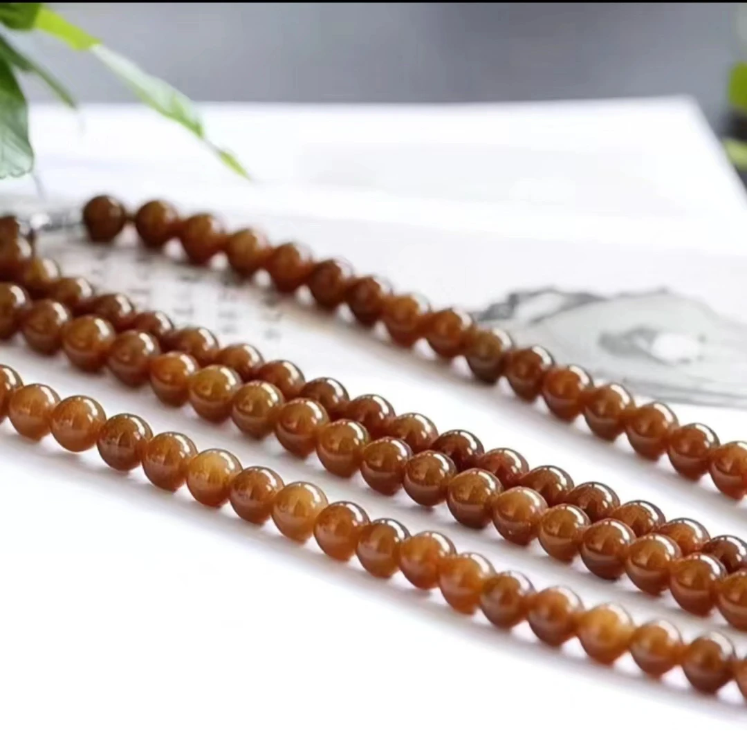 新疆且末天然珠宝玉石卡10mm老红糖妈妈链项链