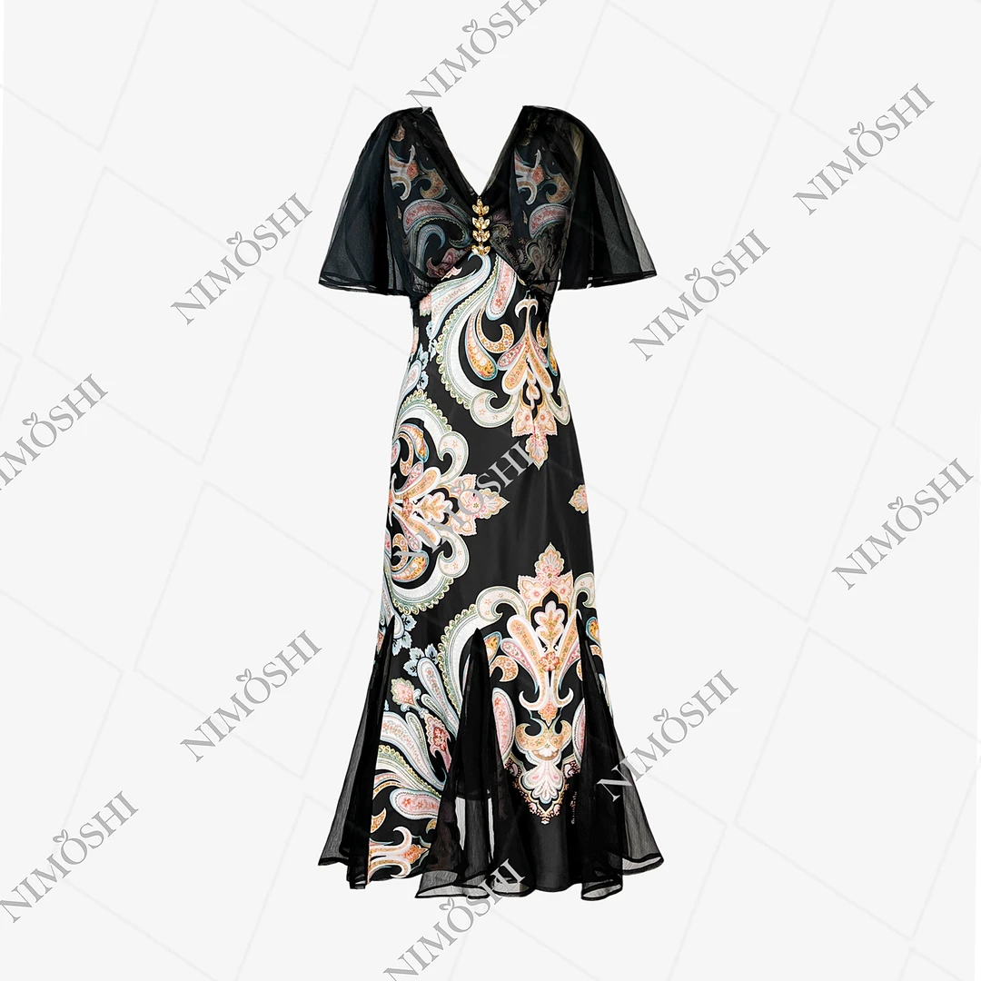 NIMOSHI莎莎新款中式吊带连衣裙休闲度假鱼摆裙气质连衣裙Q1658