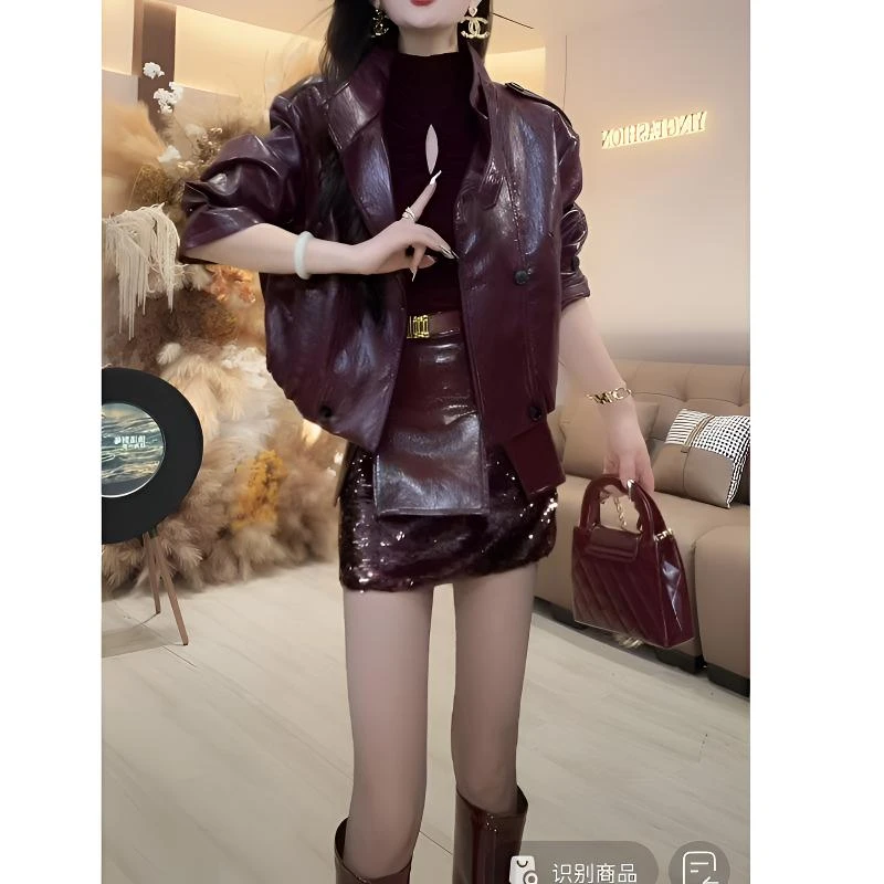 【YING FASHION】莹老板-时尚气质酷飒机车款皮外套 8020862