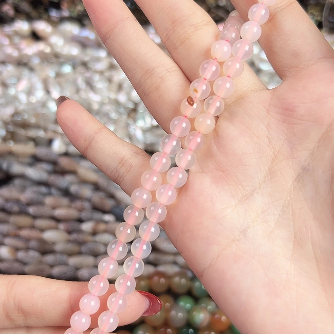 玛瑙/玉髓合金珠宝半成品b88粉玛瑙圆珠6.5mm一条