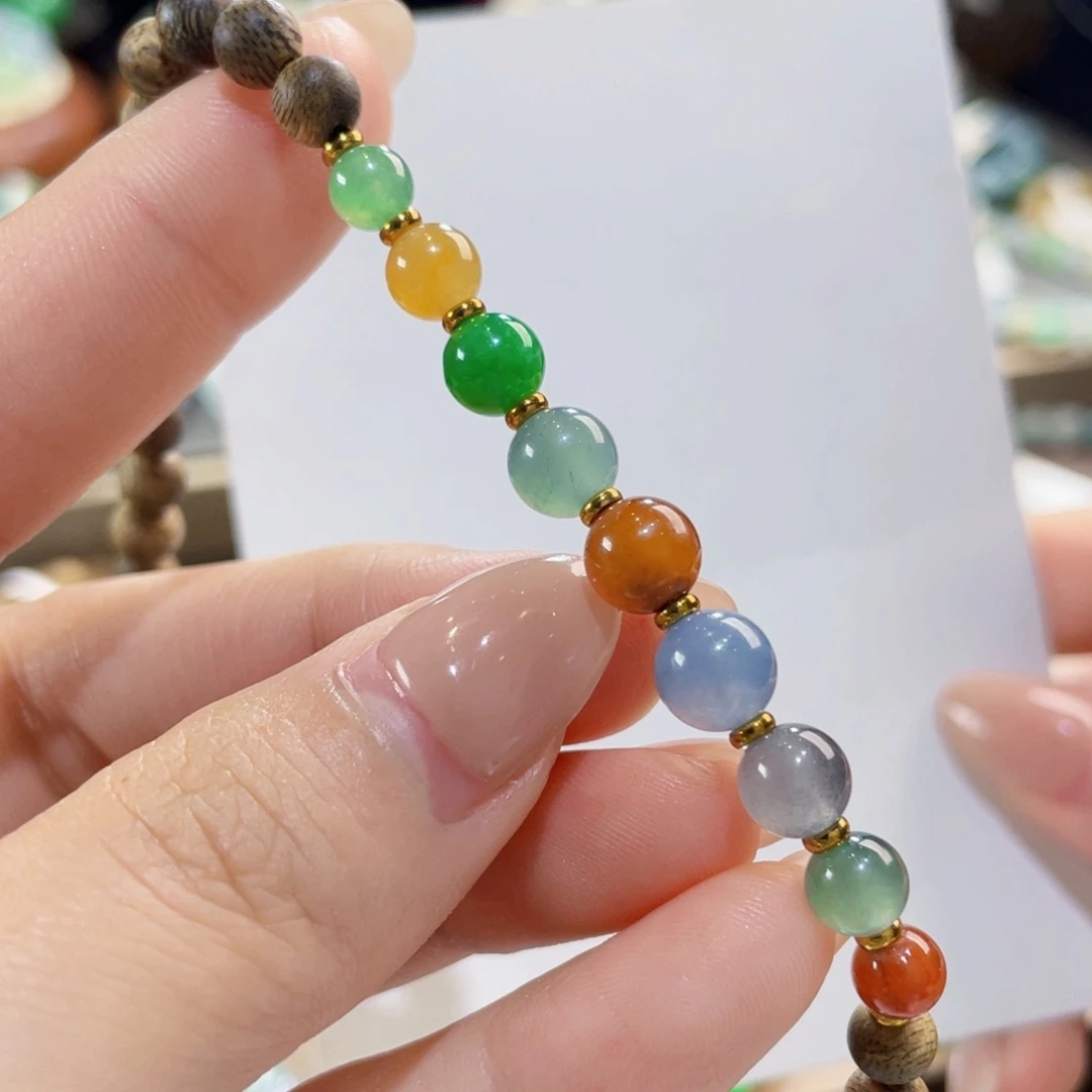 未镶嵌手链翡翠彩虹糖捡漏款 绿有纹