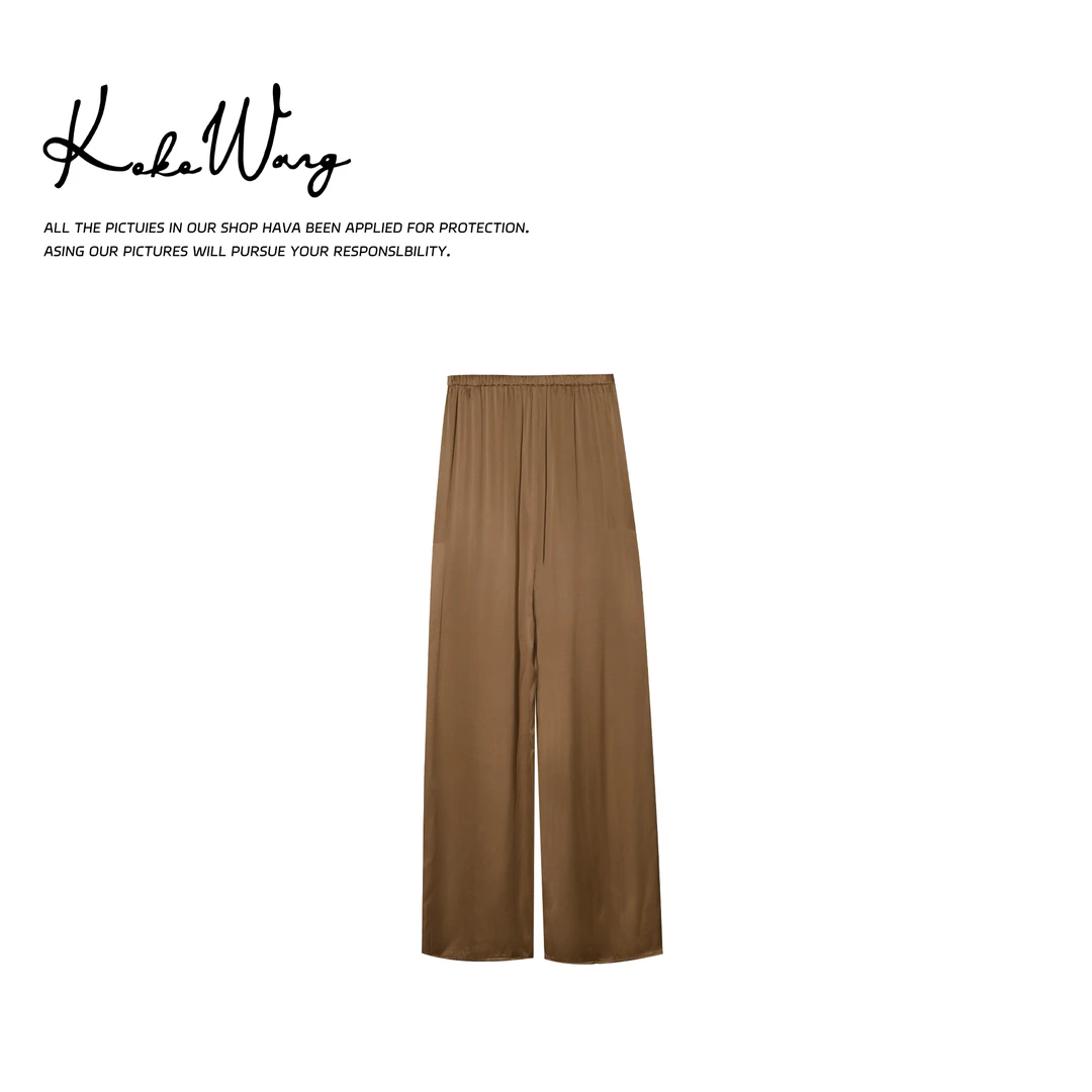 KOKOWANG夏季松紧高腰显瘦垂感百搭阔腿直筒休闲裤525705C08K41