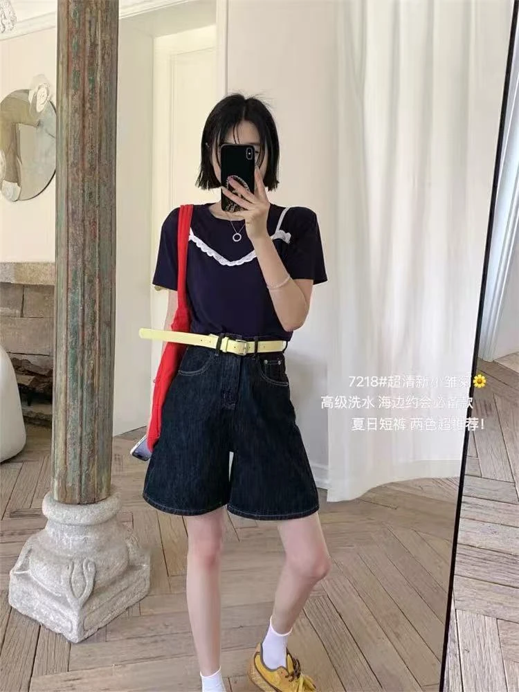 【B43】4分裤夏季显瘦休闲舒适中裤牛仔裤百搭