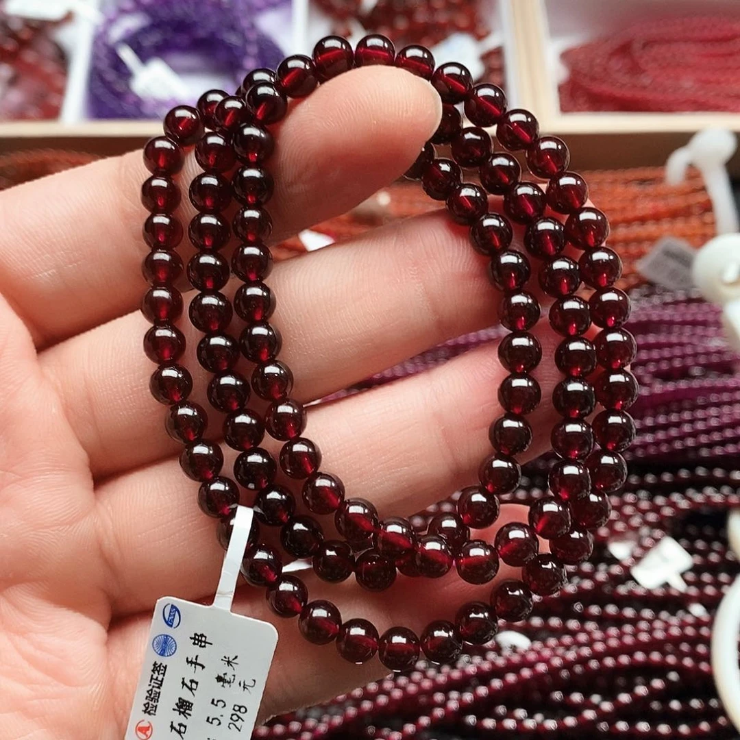 石榴石手链未镶嵌石*木5.5mm天花板老矿紫酒红
