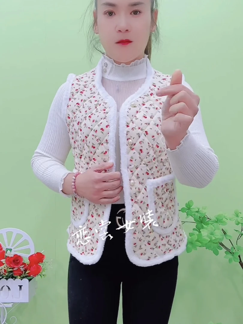 时尚秋冬季加绒保暖女装百搭碎花短款口袋修身显瘦复古国风马甲