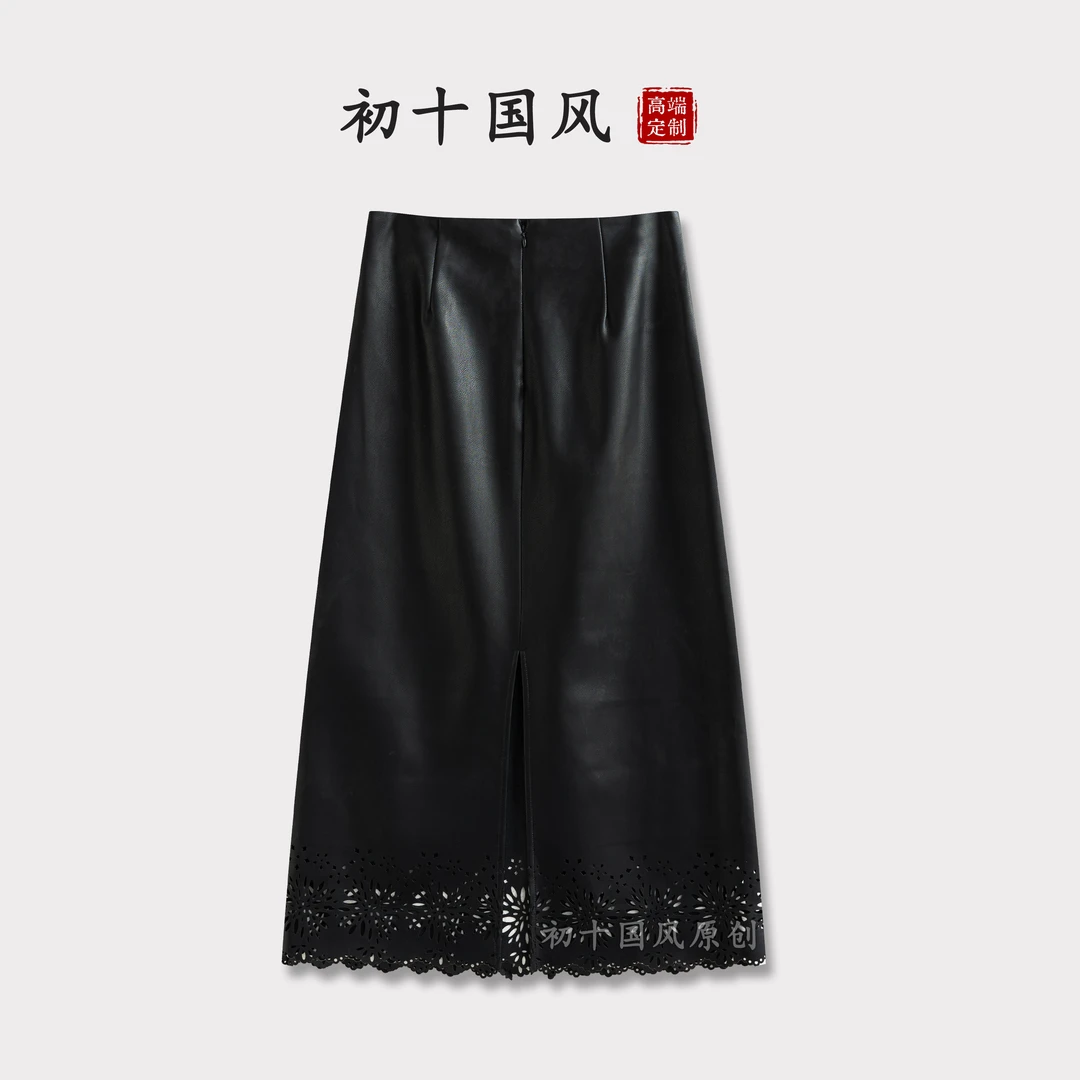 秋冬新款时尚气质镂空中长款开叉直筒裙S037
