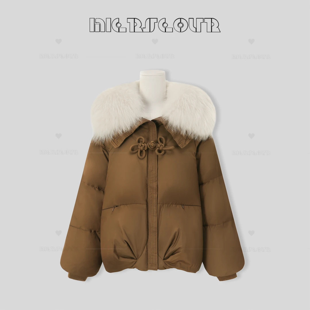 新款中式设计感大毛领羽绒外套636