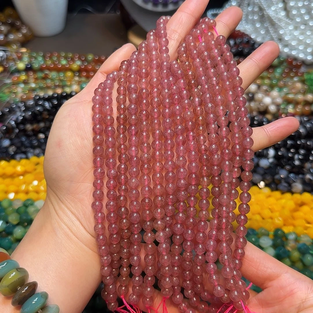 玛瑙/玉髓合金珠宝半成品6mm草莓晶一条