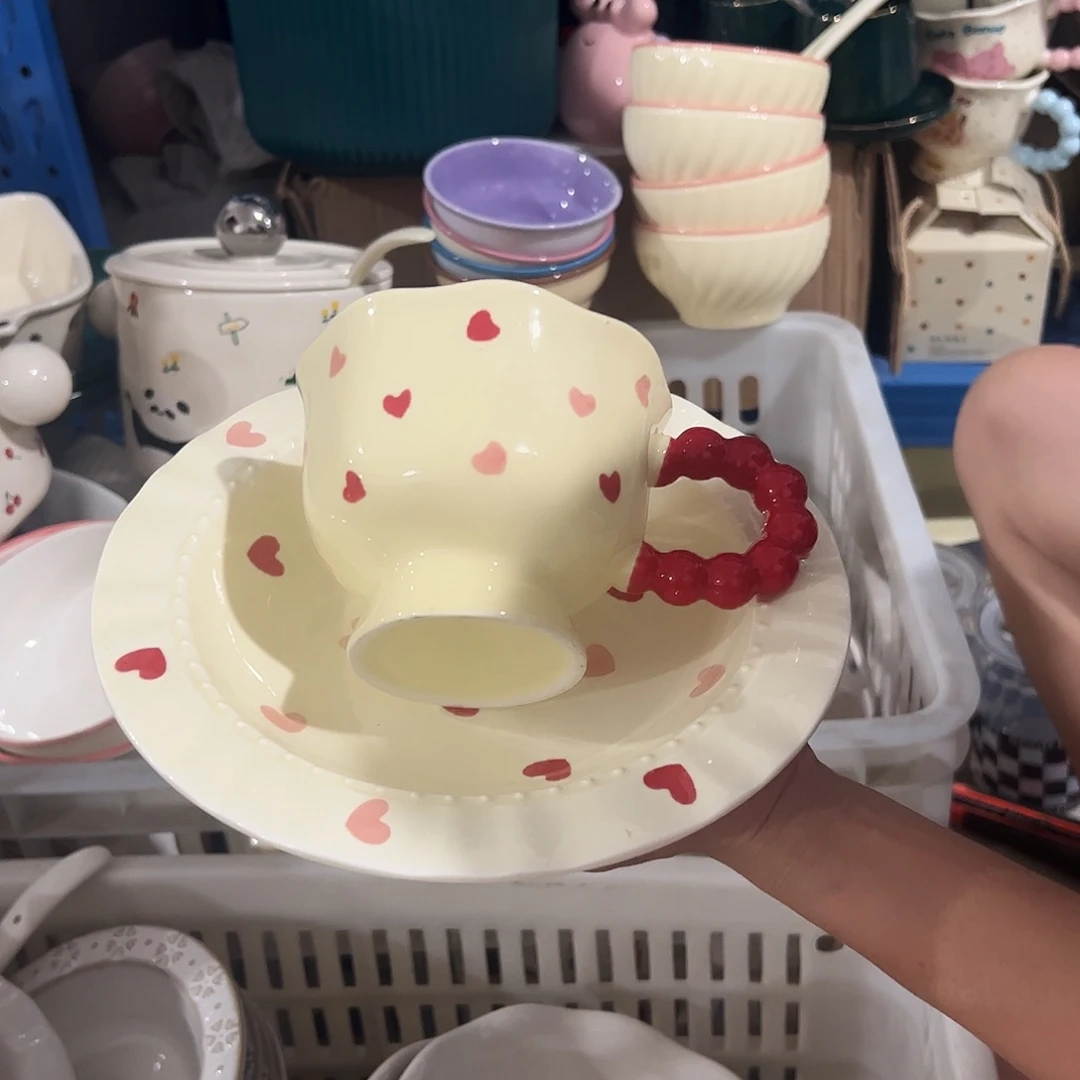瓷片爱心早餐杯加爱心盘