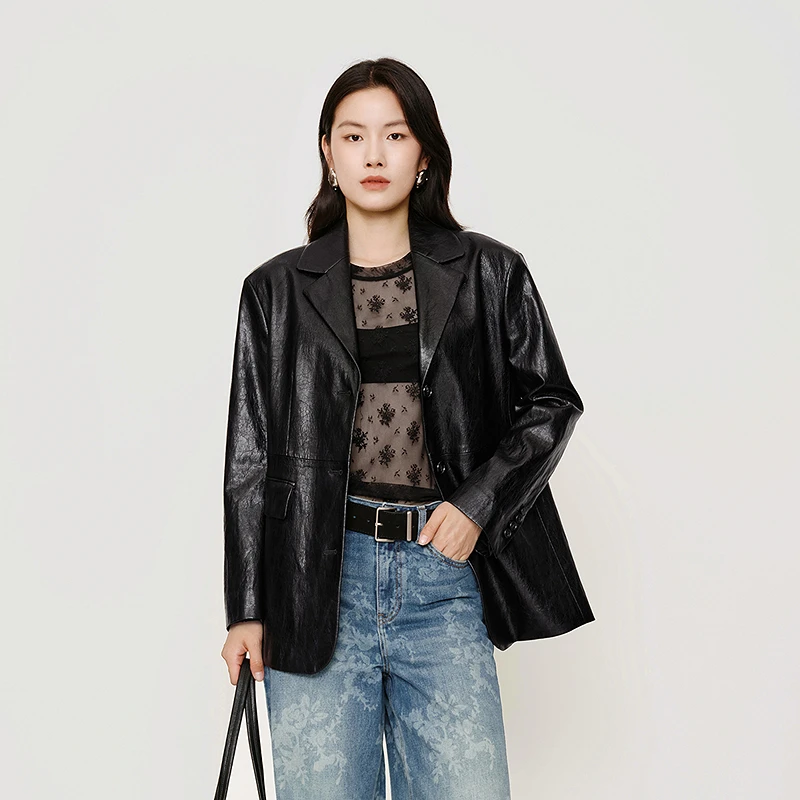 HPLY荷比俪秋女修身长款翻领复古简约通勤外套​HYF34520221