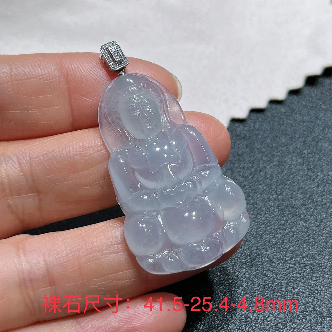 仁仁淘珠宝天然翡翠A货18k金镶嵌冰种精美观音吊坠挂件首饰