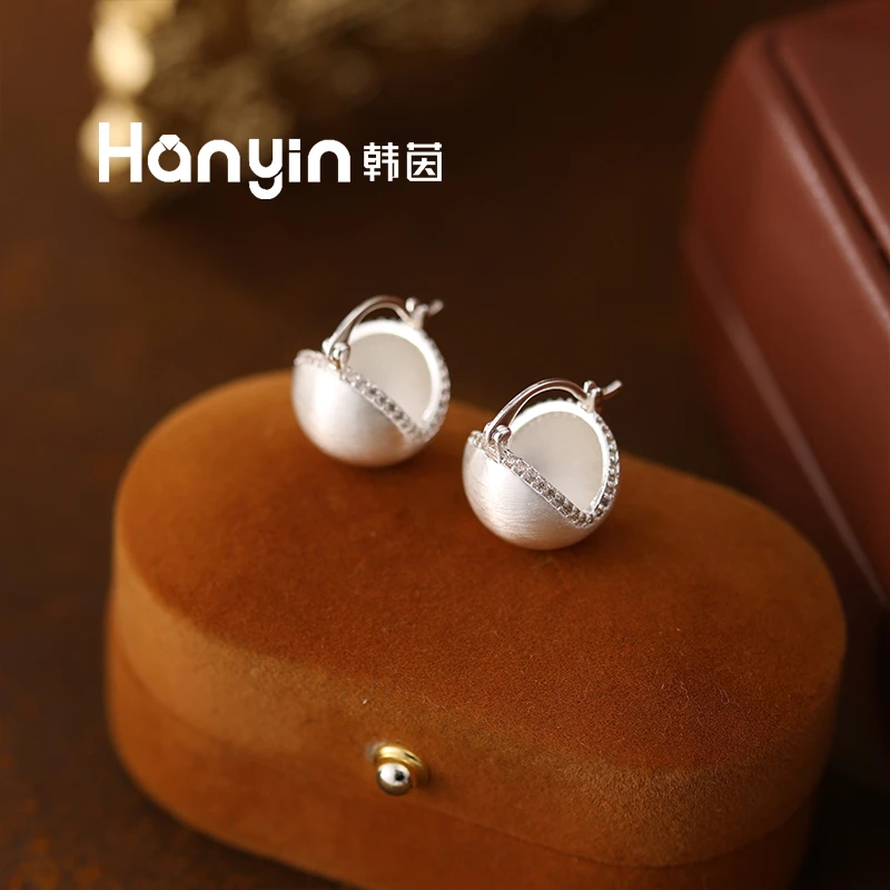 铜合金合成锆石耳饰 韩版新款精美高级感气质时尚拉丝贪吃豆耳环