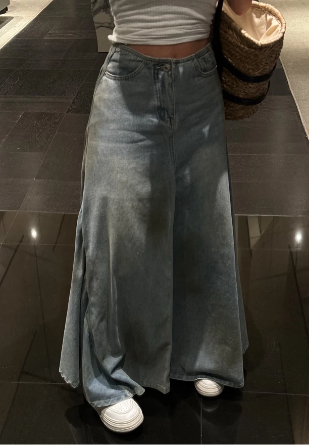 LILULU 满分心动 泼墨脏脏牛仔水洗宽松休闲版半身裙大裙摆