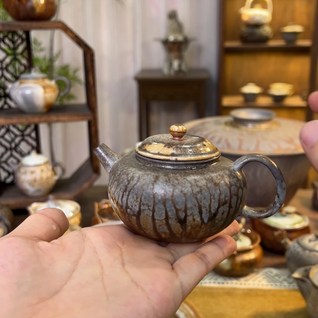 不染柴烧精品柿圆壶