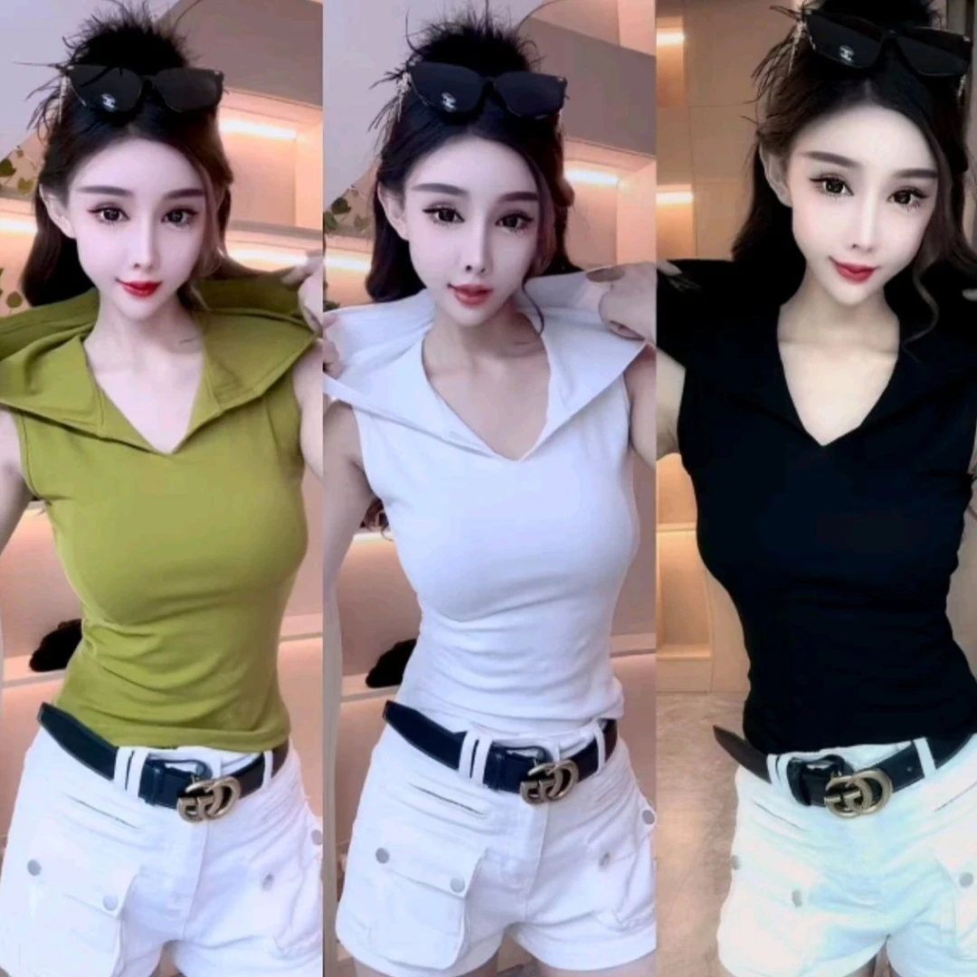爆款辣妹无袖背心T恤女夏季新款设计感露背短款修身气质连帽上衣