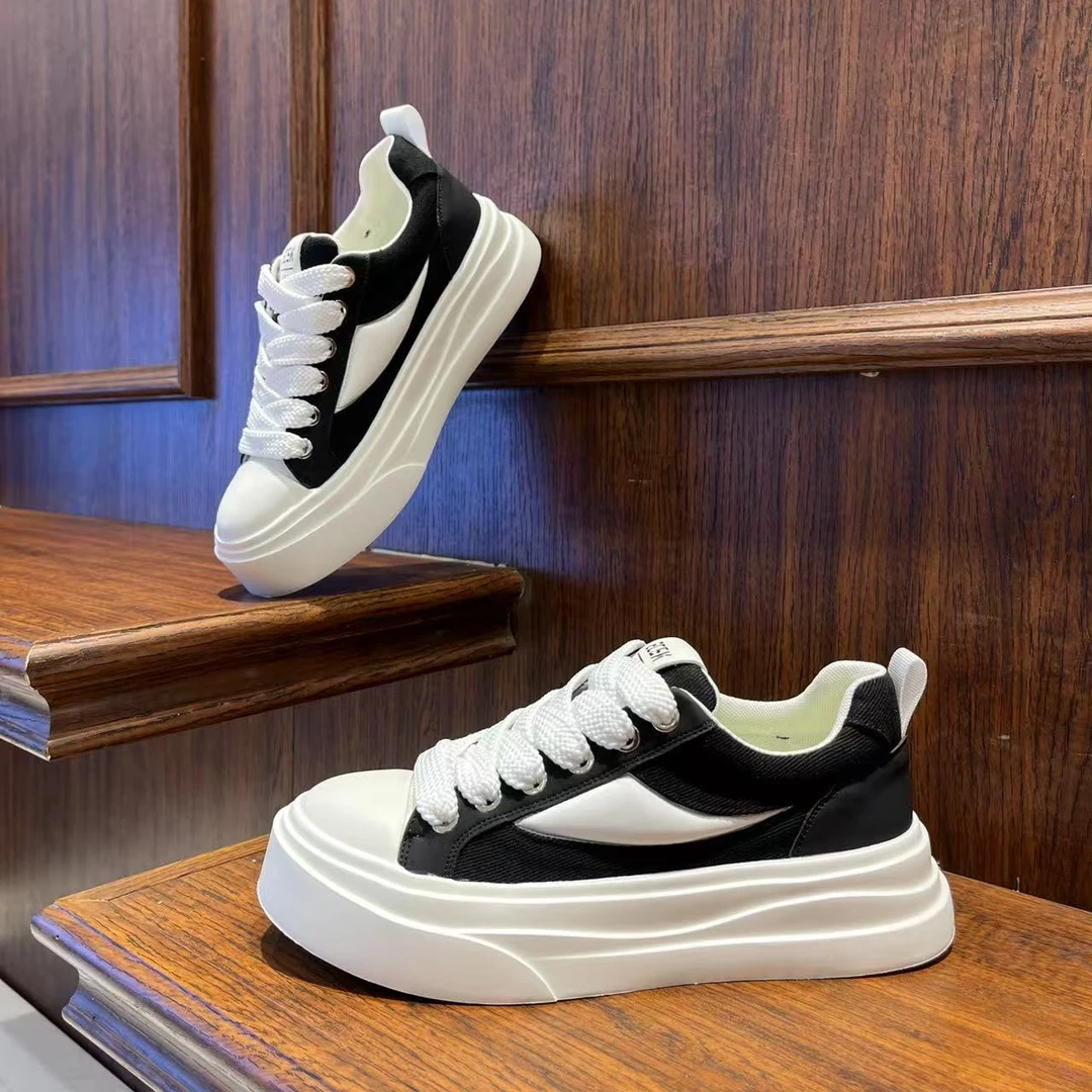 男鞋2025春季新款时尚百搭帆布拼接休闲潮鞋厚底舒适轻便潮流男鞋