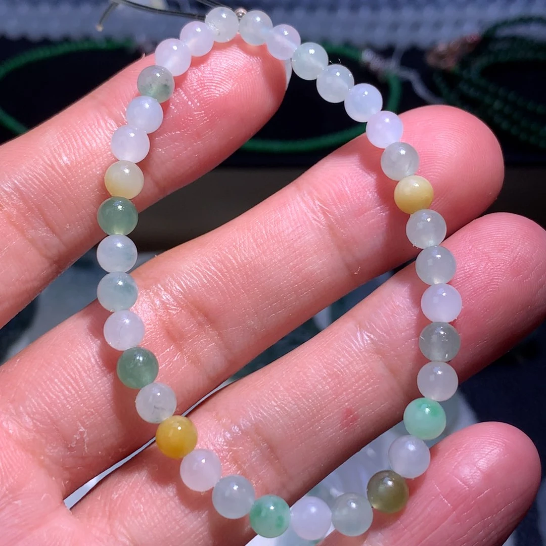 定制翡翠未镶嵌冰胶多宝手串 5mm