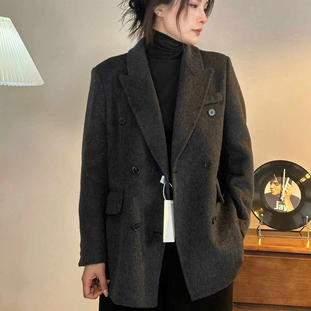 【】新款2025春季新款 双面羊毛大衣短款外套时尚气质
