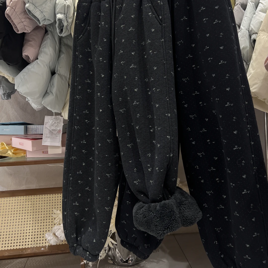 葵花绒！碎花韩系儿童一件过冬卫裤