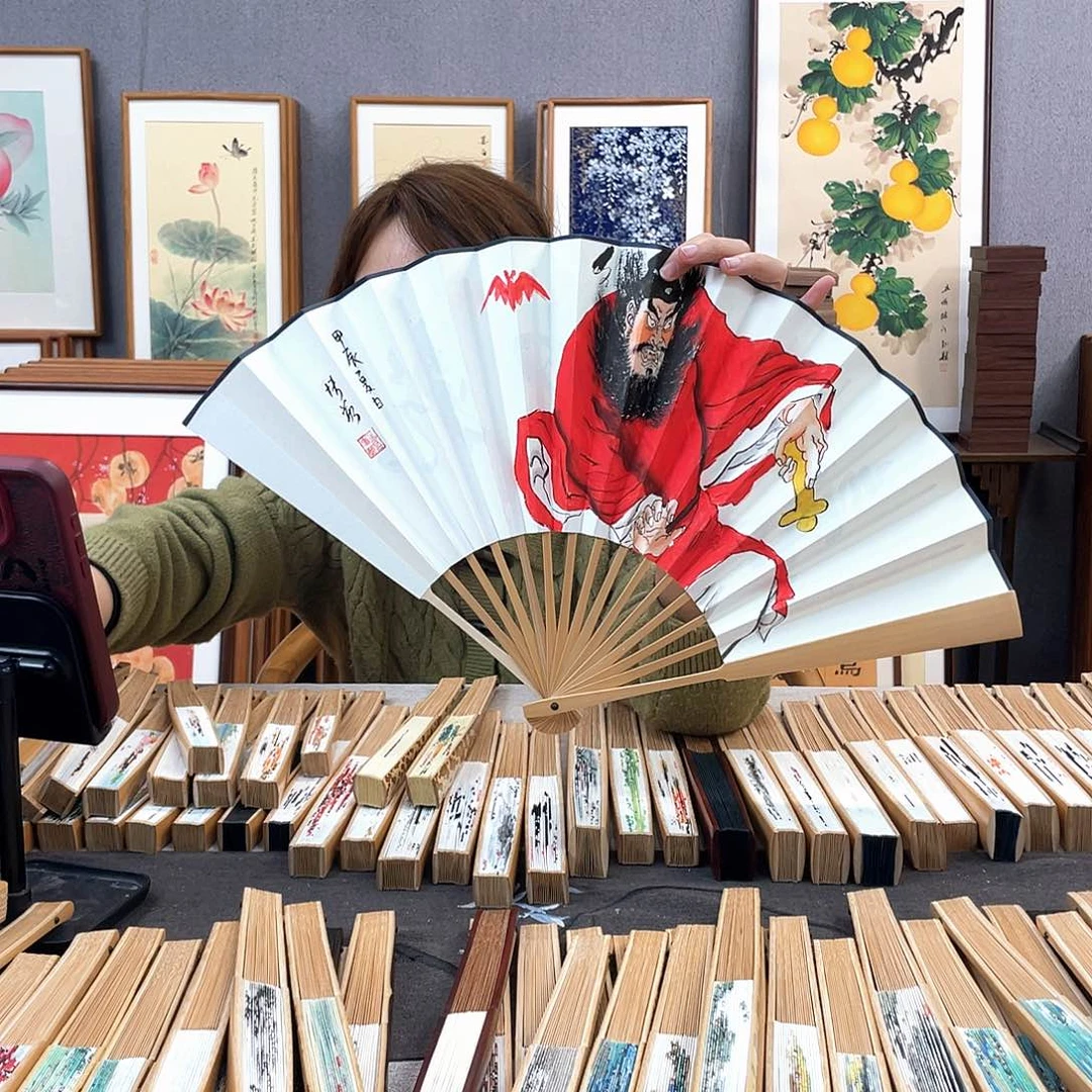 国画10寸玉竹-纯手绘-文玩扇骨（默认粘好）