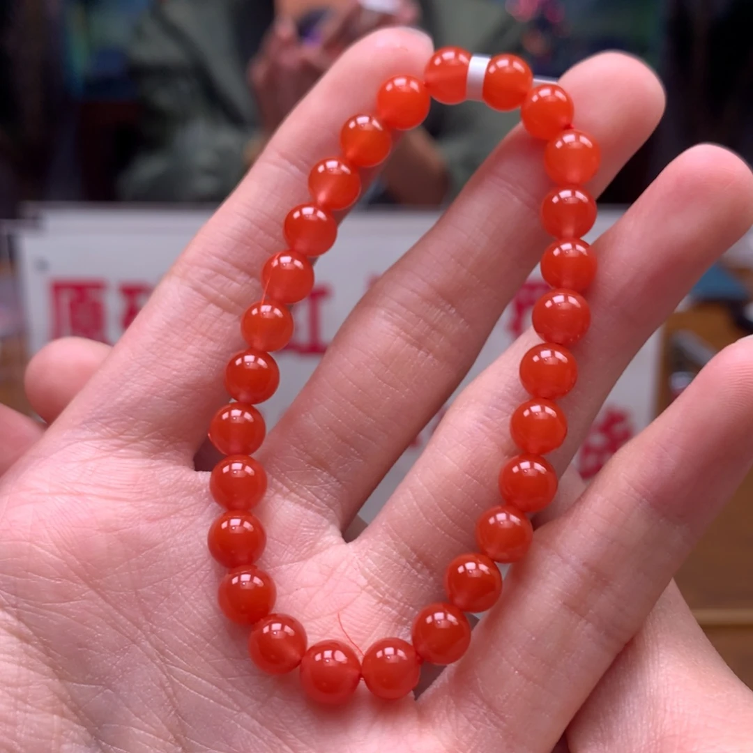 南红玛瑙手串未镶嵌河湾冰红6mm+