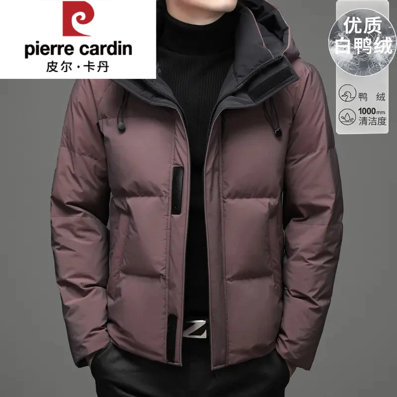 皮尔卡丹冬季羽绒服男士加厚款保暖白鸭绒外套时尚带帽防风防寒服