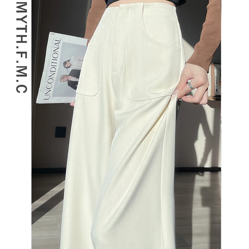 白色高级感西装裤子女春夏季2025新款高腰宽松直筒阔腿长裤垂坠感