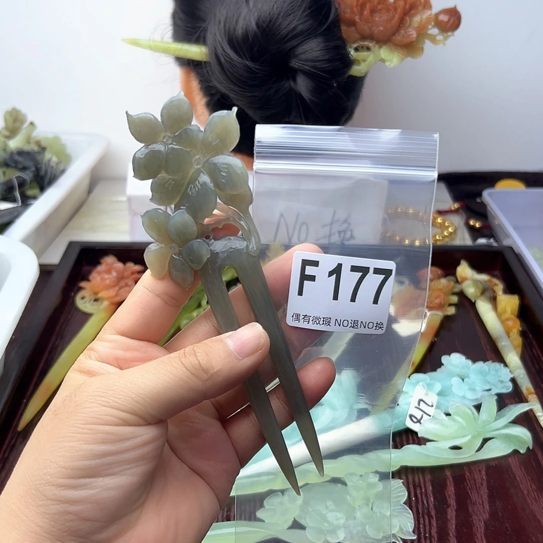 蛇纹石玉合金发饰小***啊