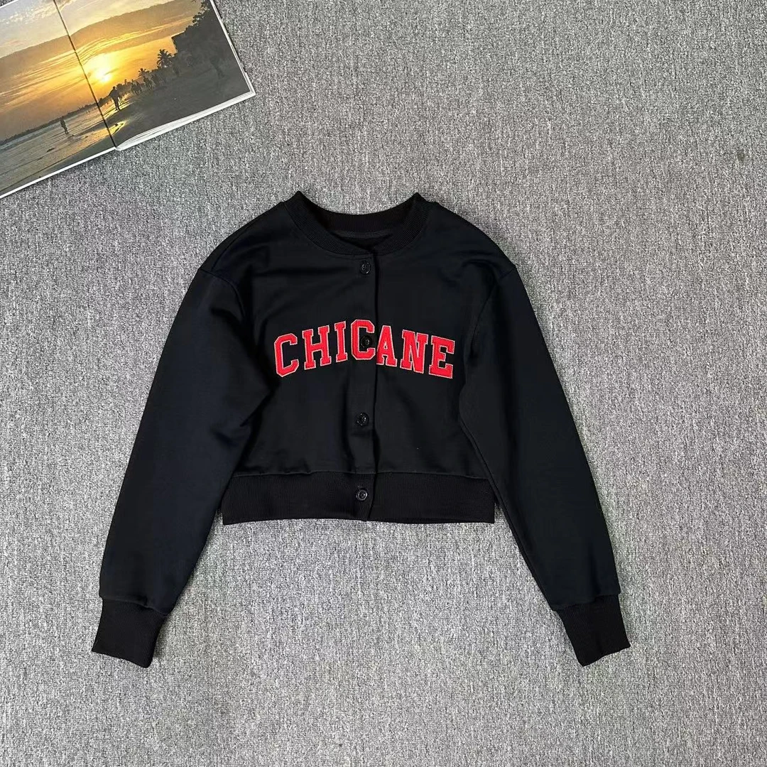 84209余小鱼【随便搭】黑色字母刺绣洋气衣服女单排扣棒球外套女装