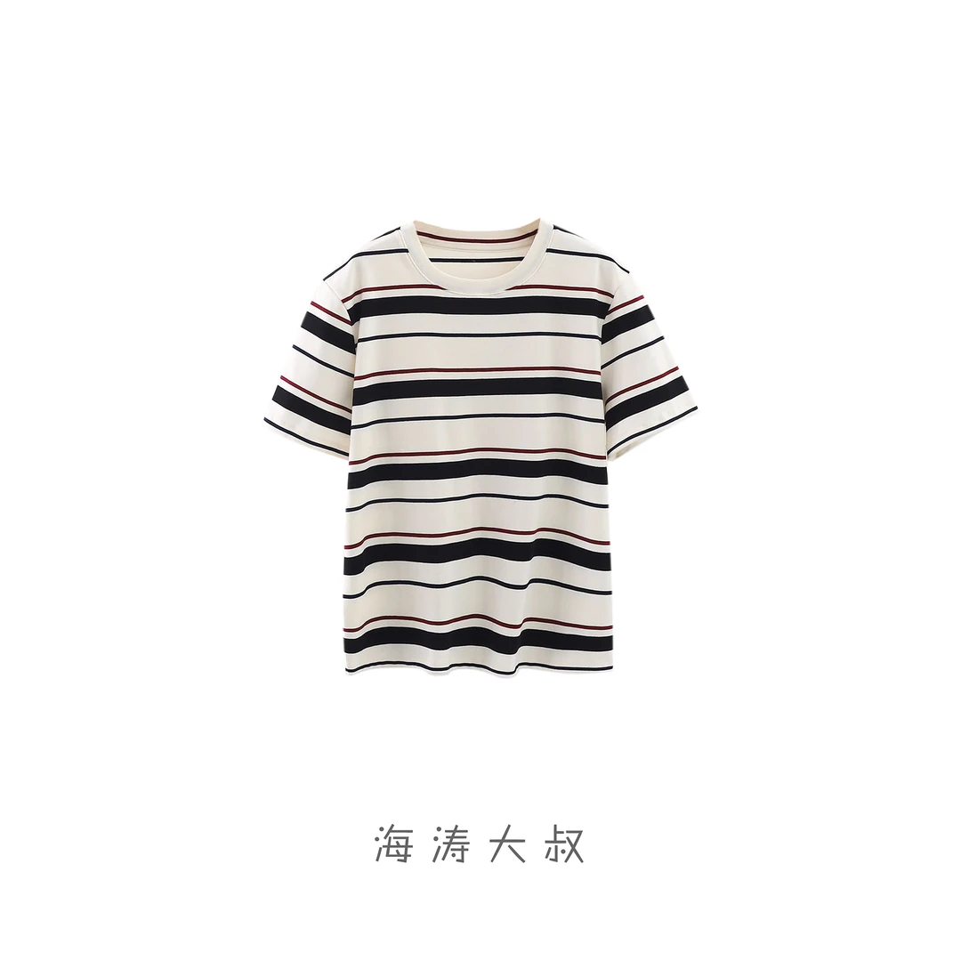 【海涛大叔】小禾同款粗细条纹圆领短袖 VW2568